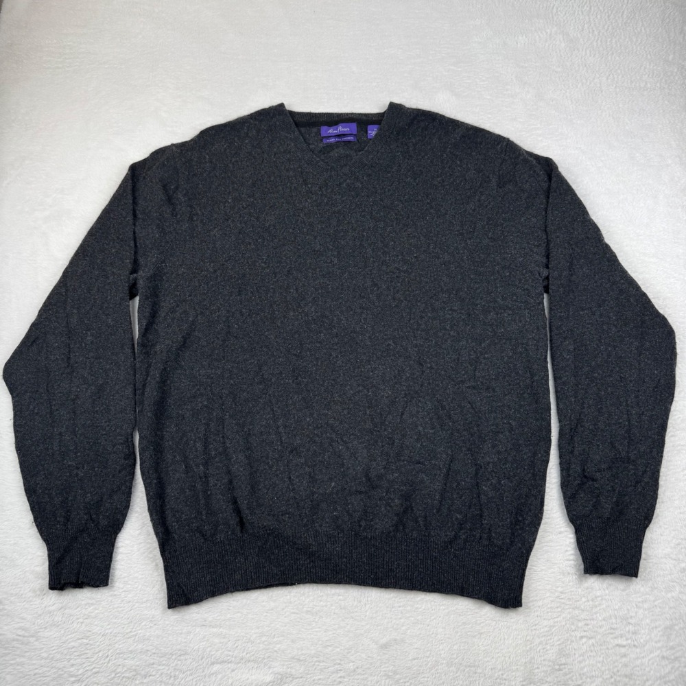 Alan Flusser V-Neck Sweater Mens XL Charcoal Merino Silk Cashmere Blend Knit
